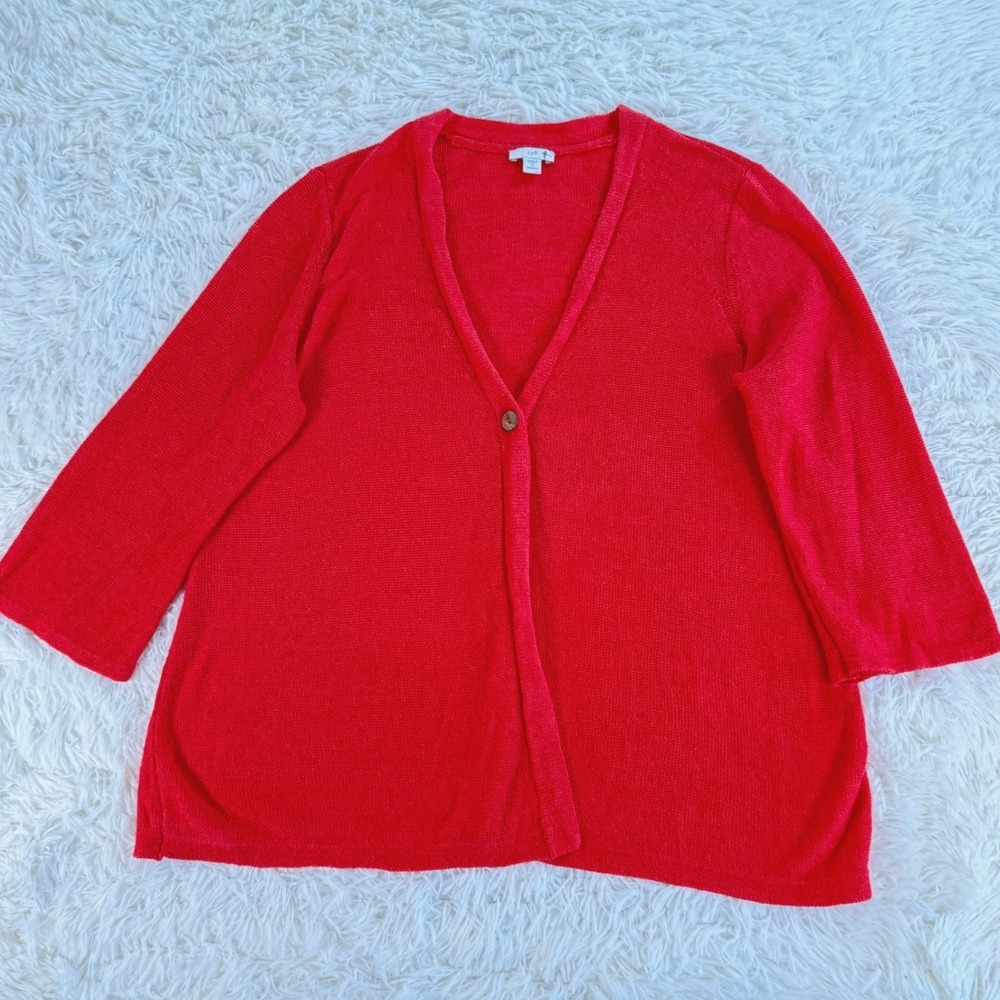 J.Jill Orange Linen Blend Single Button Cardigan Sweater 1X Women Beach Casual